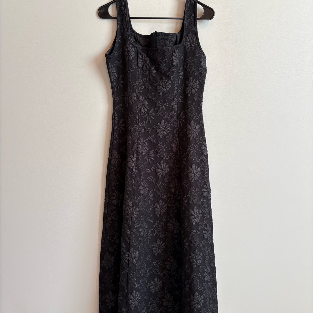 Black Floral-Texture Maxi Dress - Sleeveless Elegant Silhouette